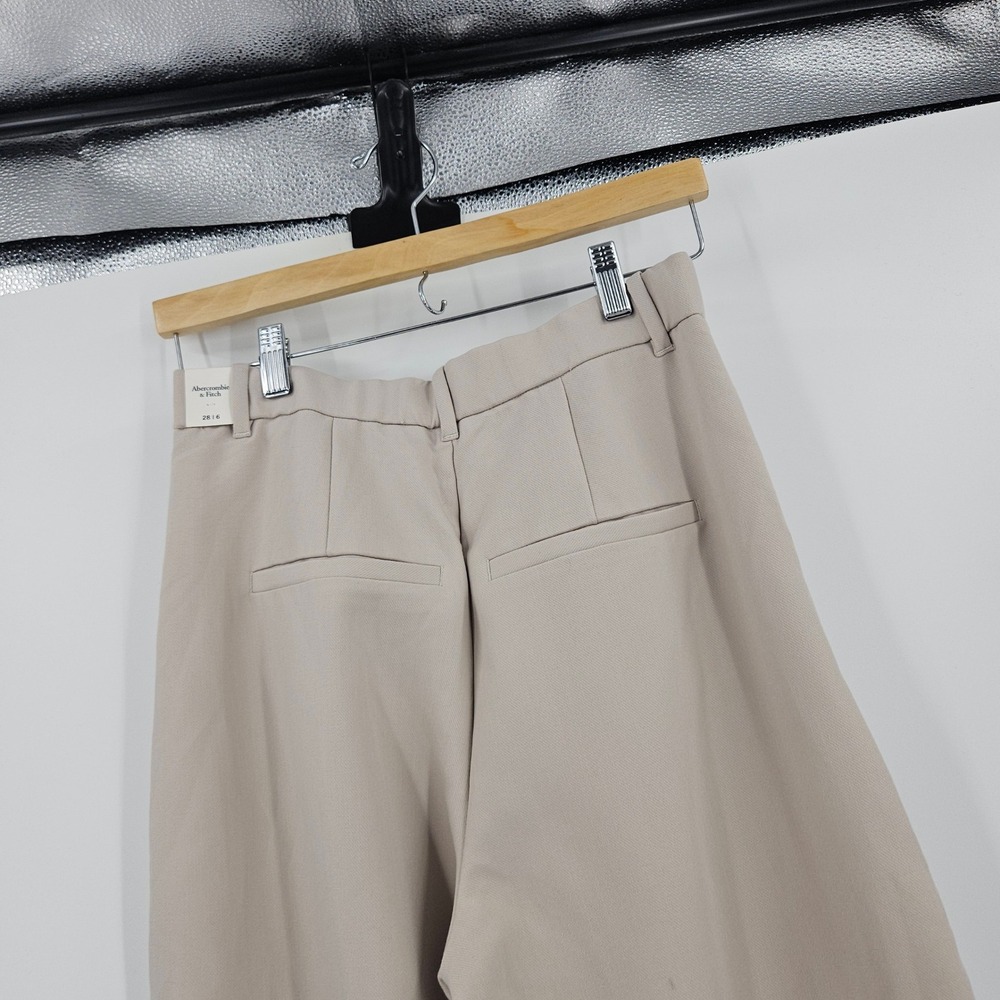 Abercrombie & Fitch Wide Leg Pants Beige High Rise Pleated Tailored NWT Size 28 - Picture 8 of 11